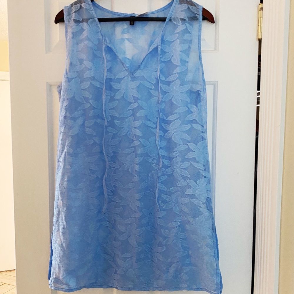 Swim Cover Blue Floral Sheer Mesh